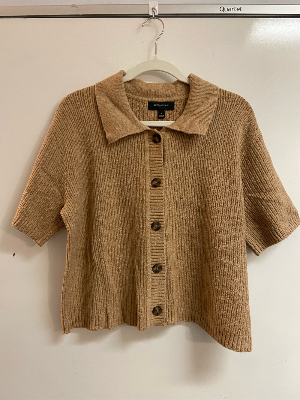 NWT Banana Republic Camel Short-Sleeve Ribbed Button-Front Cardigan